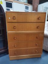 Art Deco arch topped display cabinet H134cm x W74cm plus Mid century Meredew chest of drawers