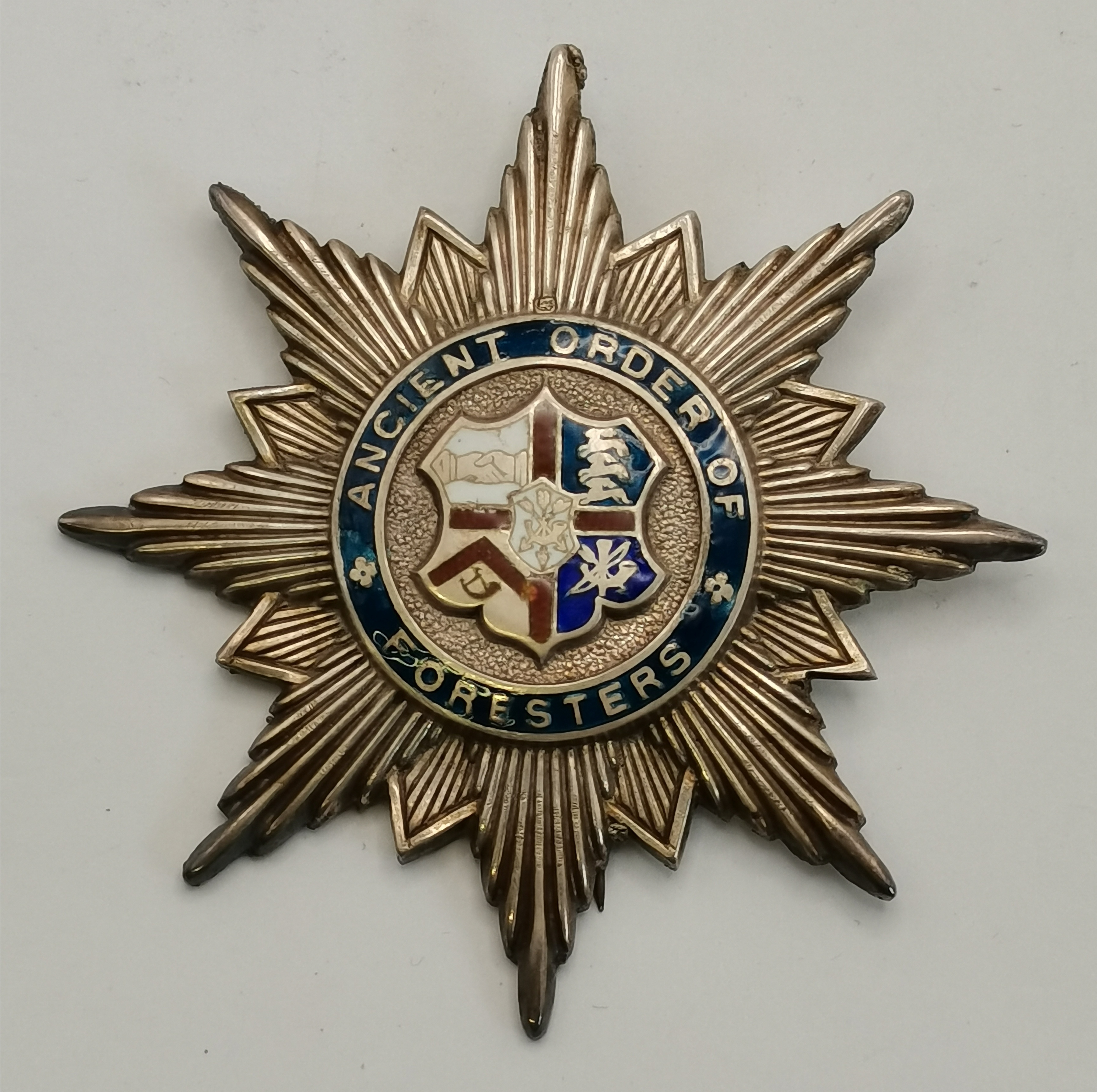 An Edwardian silver Ancient Order of Foresters breast star and pin badge