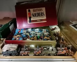 Quantity of vintage lead toy soldiers, with box "Britains Soldiers" Regiments of all nations BY W BR