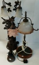 Three table lamps with glass shades