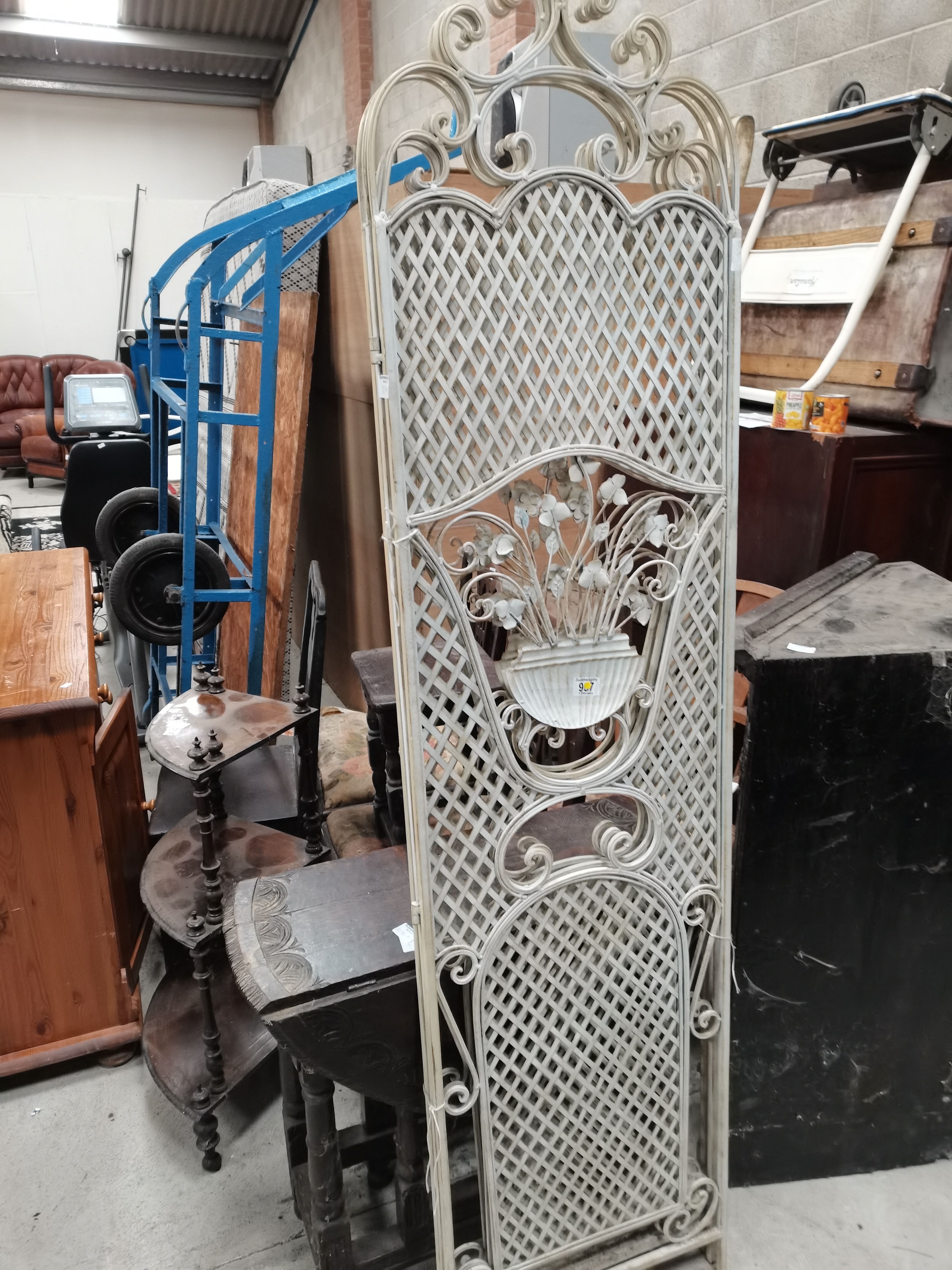 Misc. antique furniture incl Windsor Chair, corner cupboards, vintage folding metal screen etc - Image 4 of 4