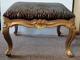 An Antique gilt cabriole legged stool with newly r