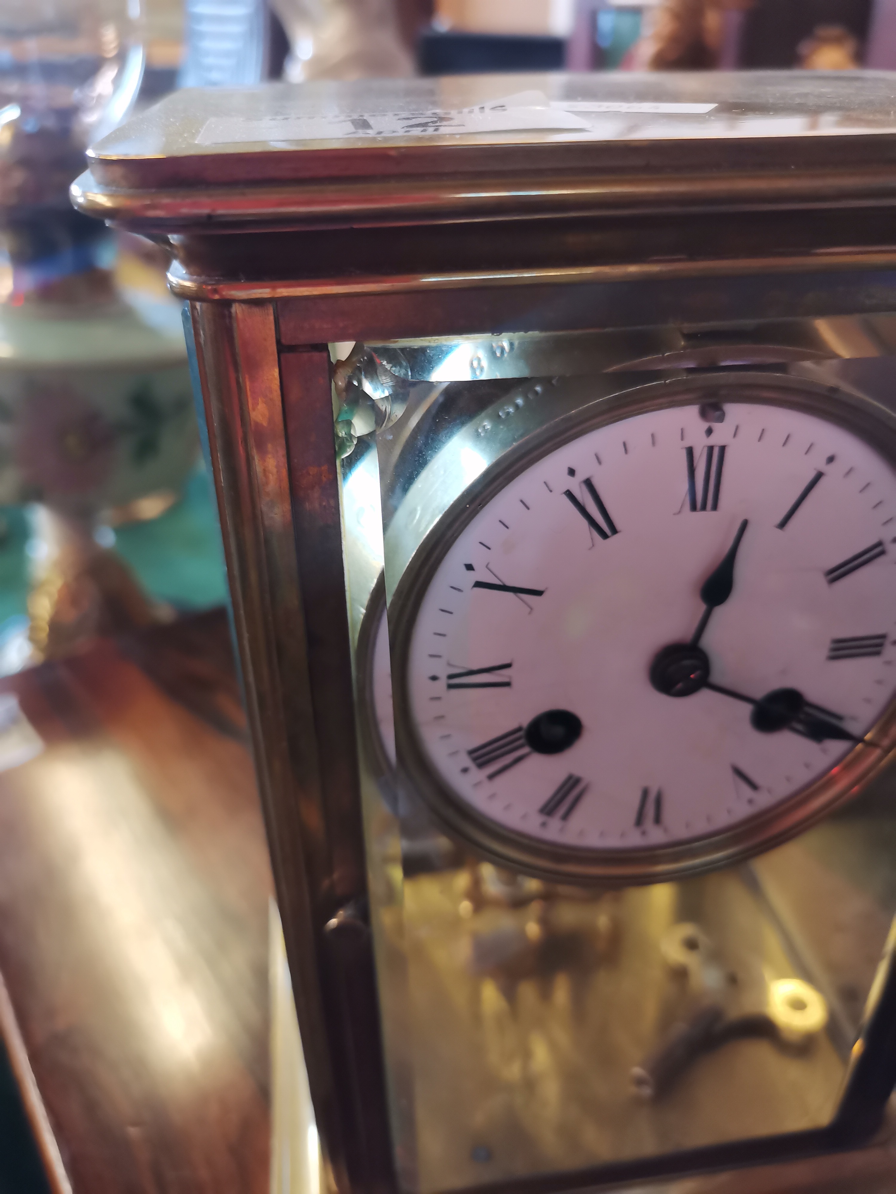 A brass-cased four glass crystal regulator mantel clock - Image 10 of 10
