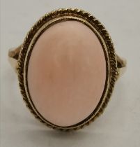 A 9 carat gold pink hardstone ring