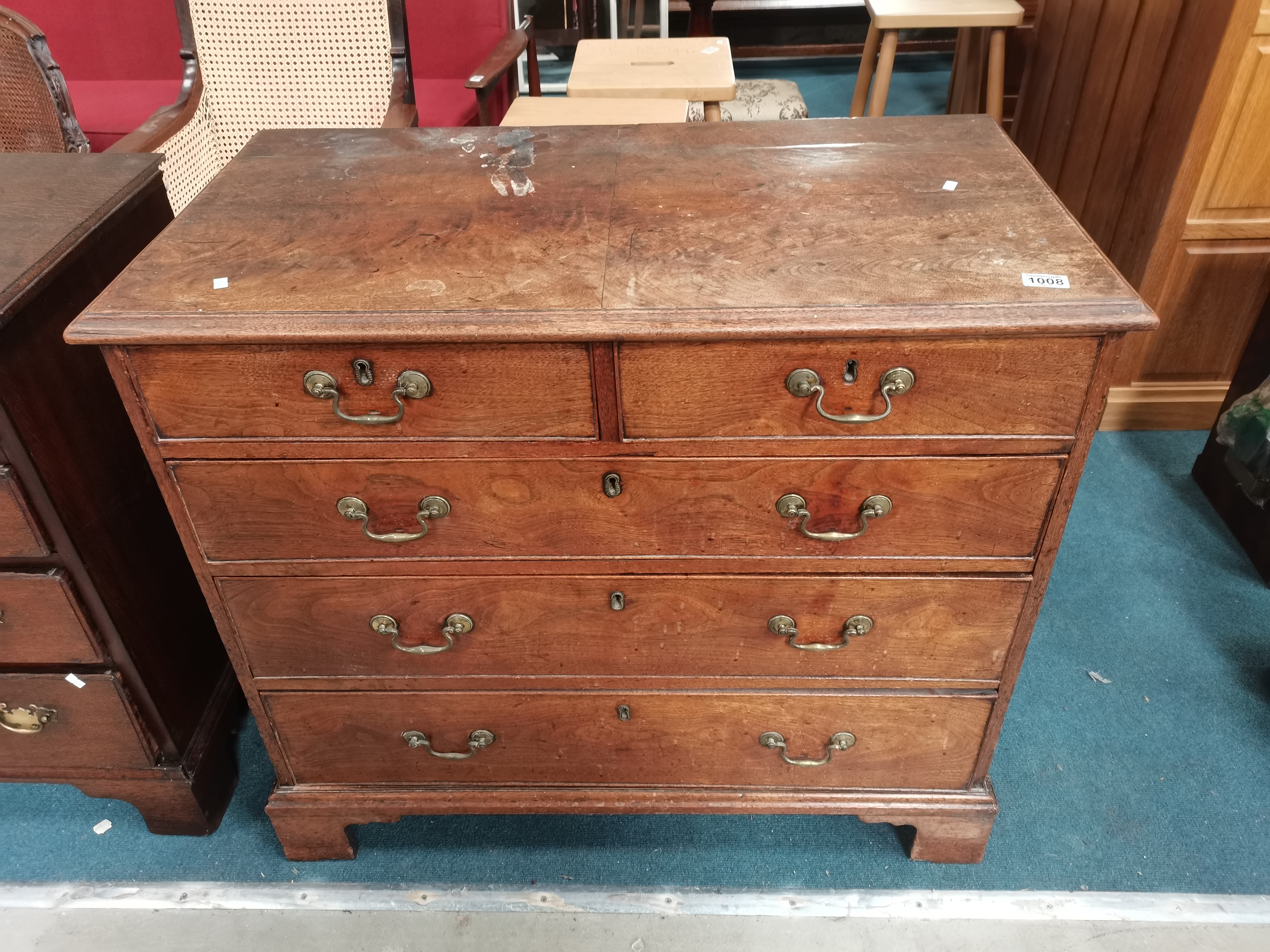 Antique Oak 4ht Chest of Drawers with Brass swan neck handles