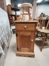 Pine milking stool and pine bedside cabinet