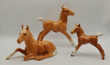 3 x Beswick horses in Palomino colouring