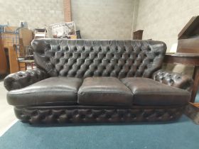 Antique Thomas Lloyd Leather high button back 3 seater Sofa - W194cm