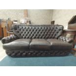 Antique Thomas Lloyd Leather high button back 3 seater Sofa - W194cm