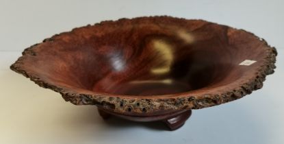 An Australian turned hardwood bowl with burr edge 35cm diameter