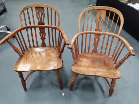 X2 oak high backed Windsor chairs