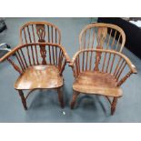 X2 oak high backed Windsor chairs