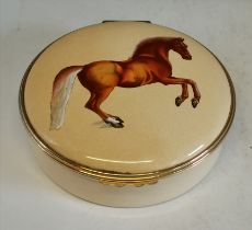 A HALCYON DAYS enamel pill box in a limited edition of 250 this box 245 with a Stallion decoration
