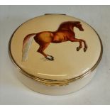 A HALCYON DAYS enamel pill box in a limited edition of 250 this box 245 with a Stallion decoration