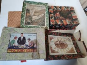 x5 vintage wooden jigsaws in boxes