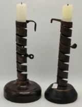 Two French 'rat de cave' wrought iron candlesticks, early-mid 19th Century