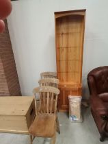 X3 pine kitchen chairs plus Tall pine bookcase