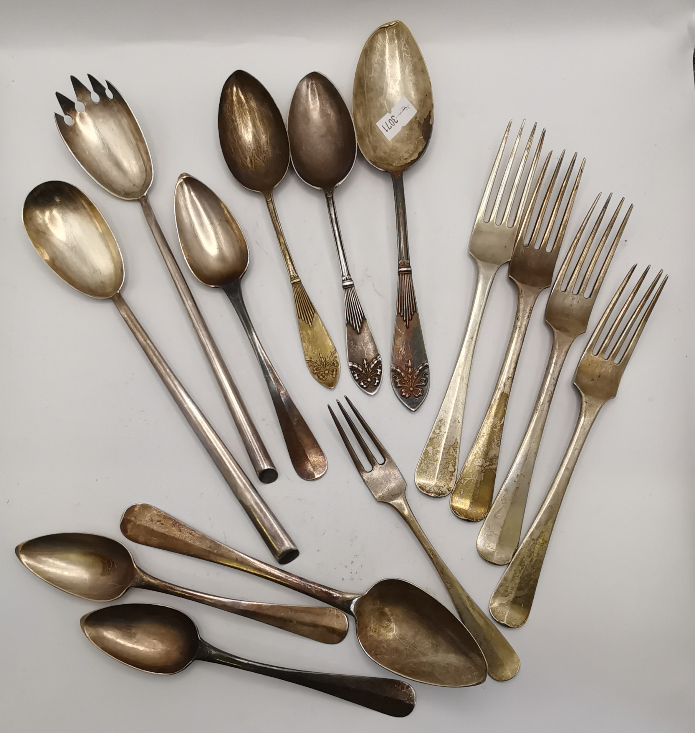 A group of silver and silver-plated flatware, Continental and British, 19th Century