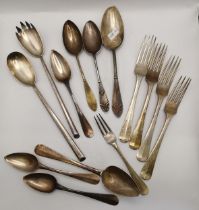 A group of silver and silver-plated flatware, Continental and British, 19th Century