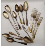 A group of silver and silver-plated flatware, Continental and British, 19th Century