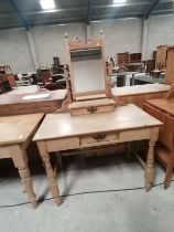 Pine dressing table with attached swing mirror