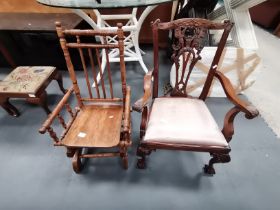 A Childs Chippendale style chair plus an American Childs rocking chair