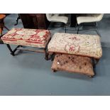 3 x 20th century oak stools with Aubusson style tapestry covering