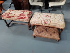 3 x 20th century oak stools with Aubusson style tapestry covering