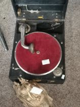 Edison Bell record player plus ornate mantel clock