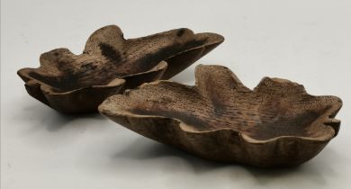 Yorkshire Oak, a pair of carved oak leaf pin dishes