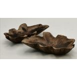 Yorkshire Oak, a pair of carved oak leaf pin dishes