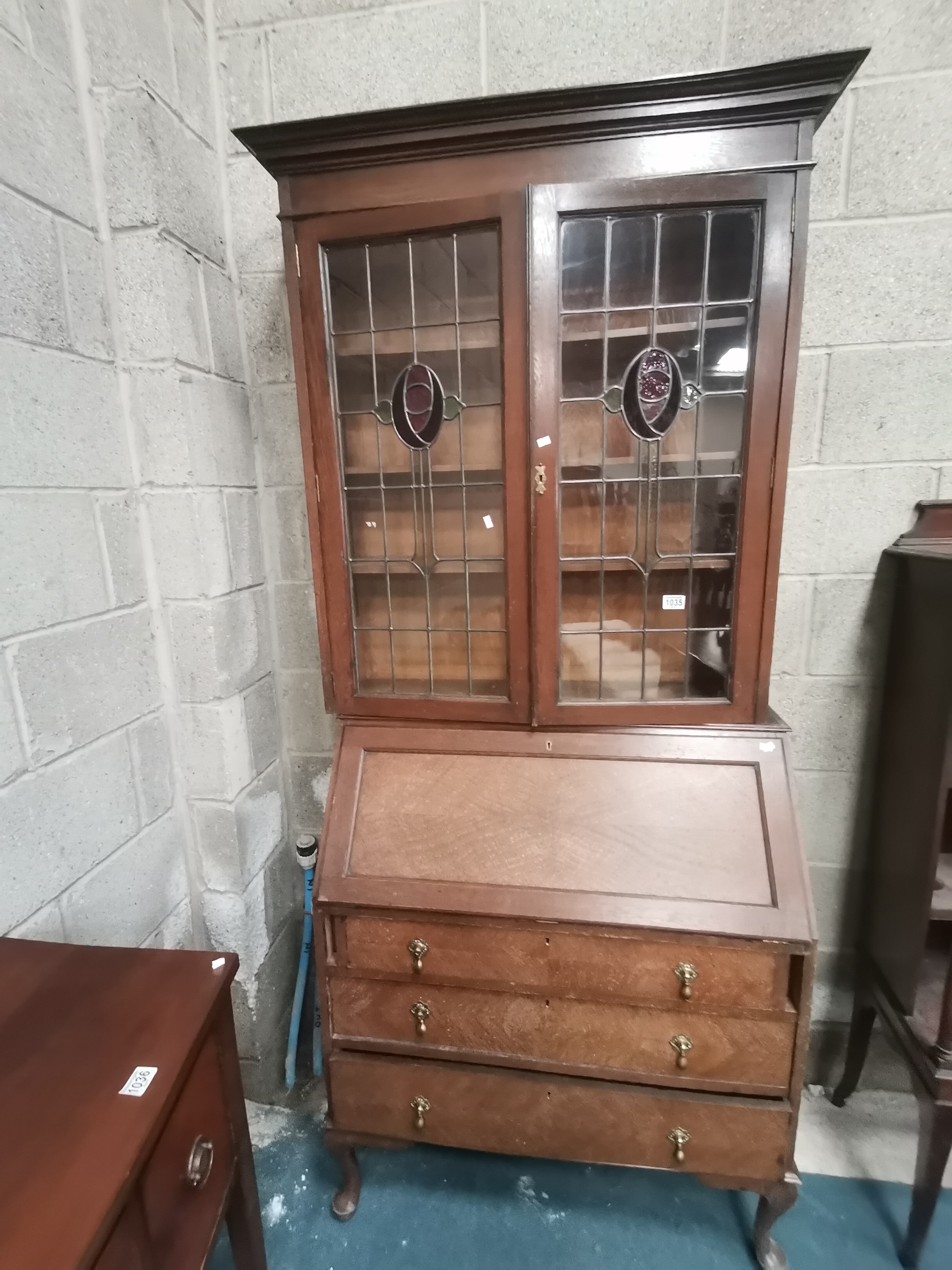 Antique Stained Glass top Bureau bookcase