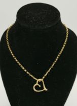 A 9 carat gold necklace chain with heart pendant