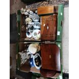 2 x boxes Victorian figures, silver plated items etc