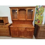 Pine Kitchen dresser with glazed top cupboards W138cm x D45cm x H183cm - in 2 halves