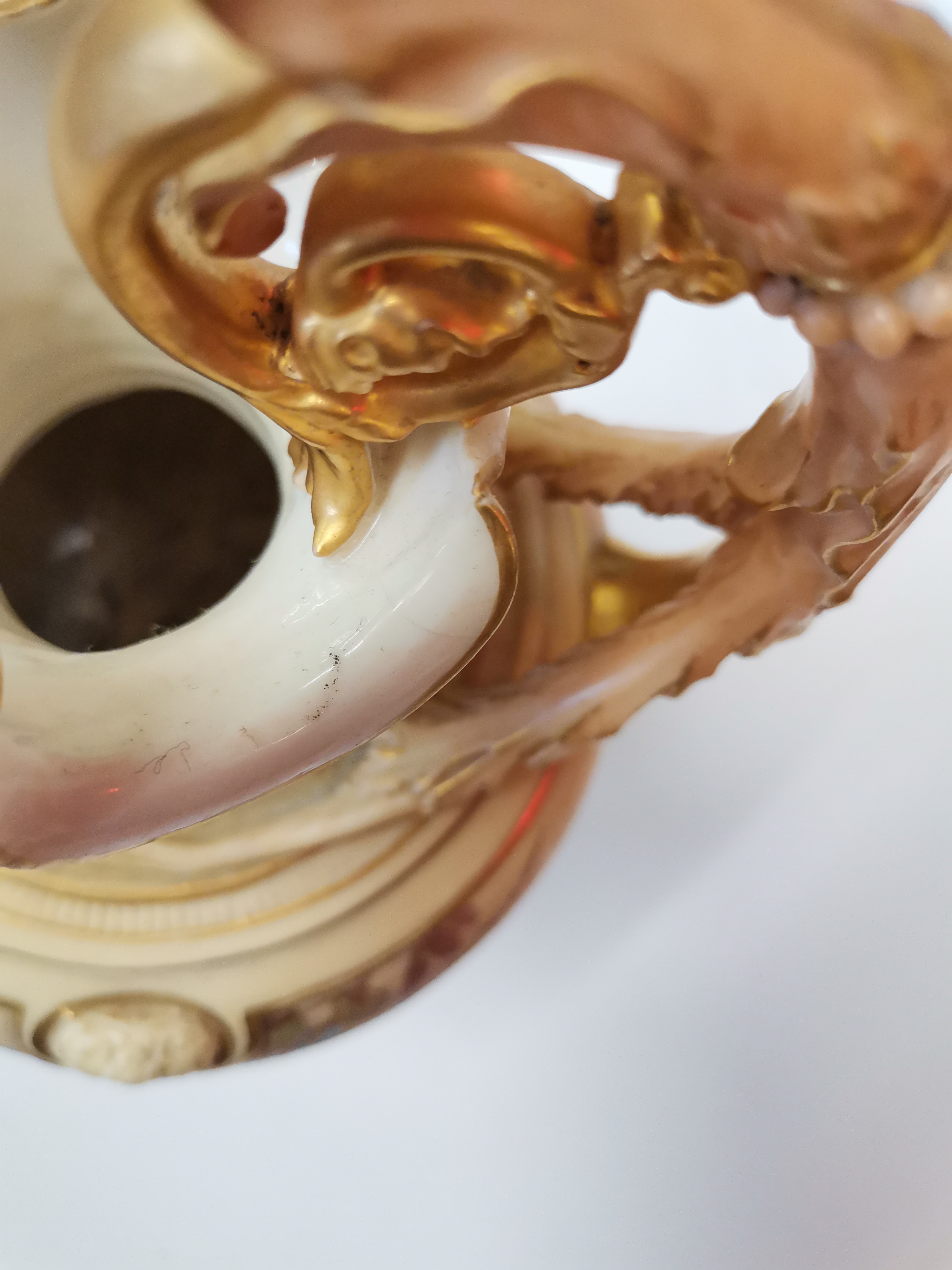 A Royal Worcester blush ivory ewer and twin-handled vase - Image 6 of 8