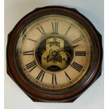 A late 19th Century octagonal mahogany skeleton wall clock