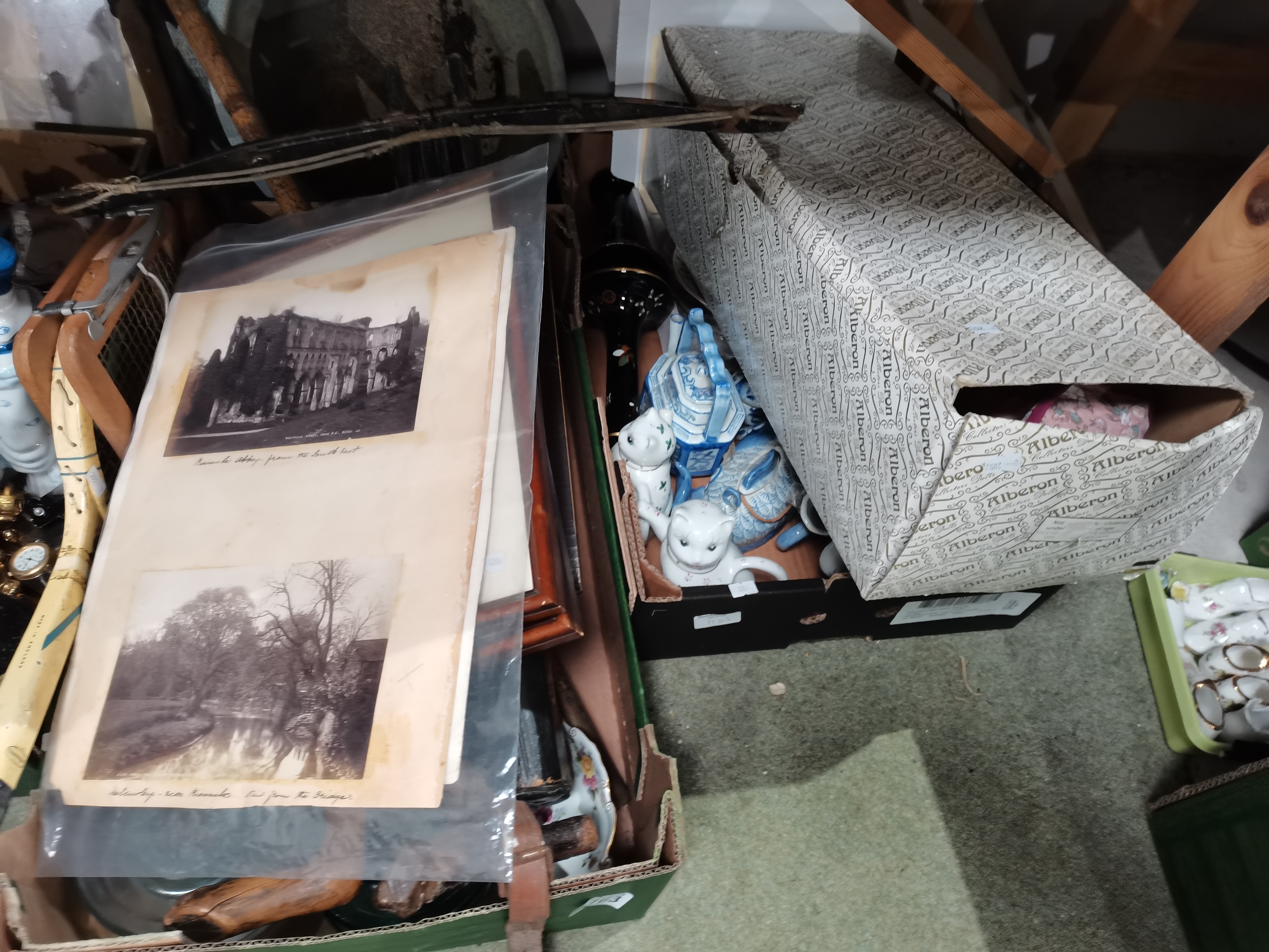 4+_ Boxes of Pottery, Pictures, Walking Sticks, Wicker Basket and Glassware - Image 3 of 3