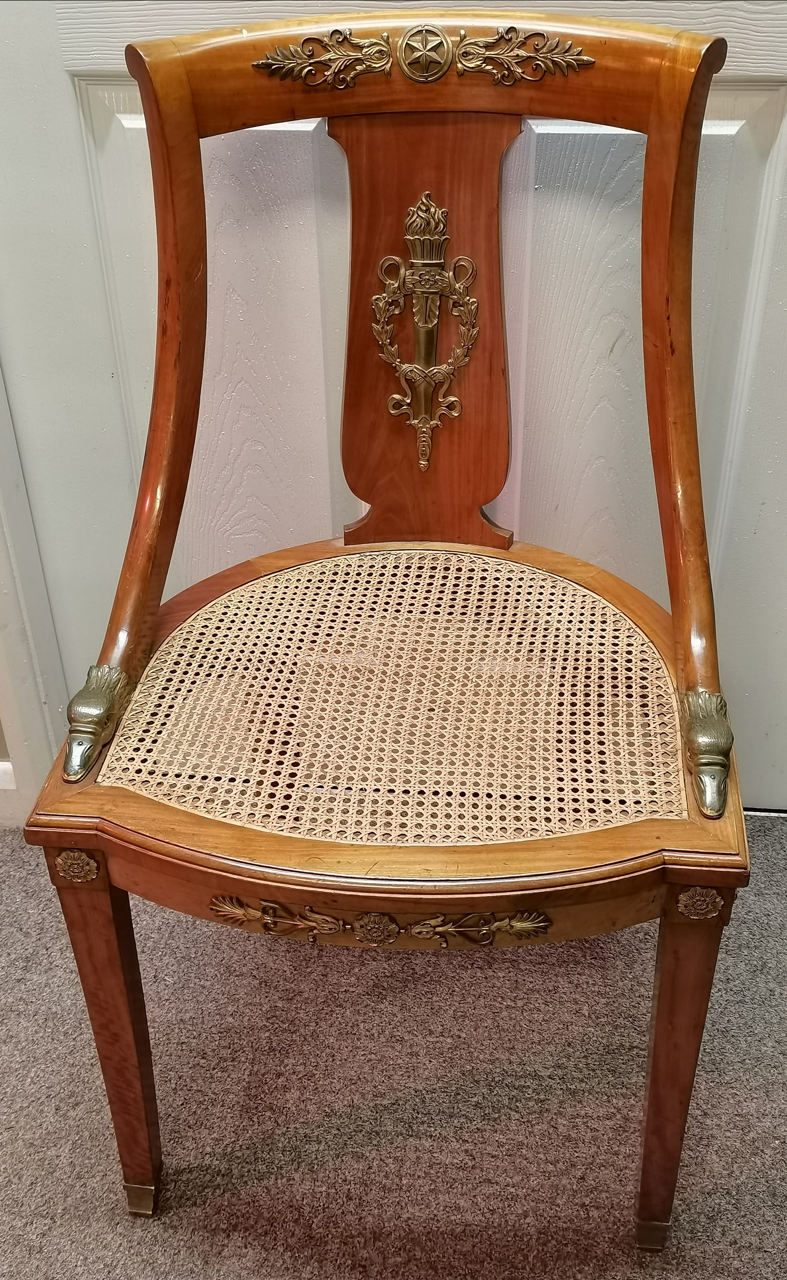 A fine pair of fruitwood and canework hall chairs - Image 2 of 6
