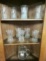 Set of 10 Edwardian Water Tumblers and Jug