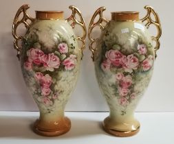 A pair of Victorian floral and gold vases