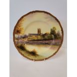 A Royal Worcester landscape cabinet plate by George Evans