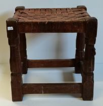 Robert Thompson, an early Mouseman oak and leather stool