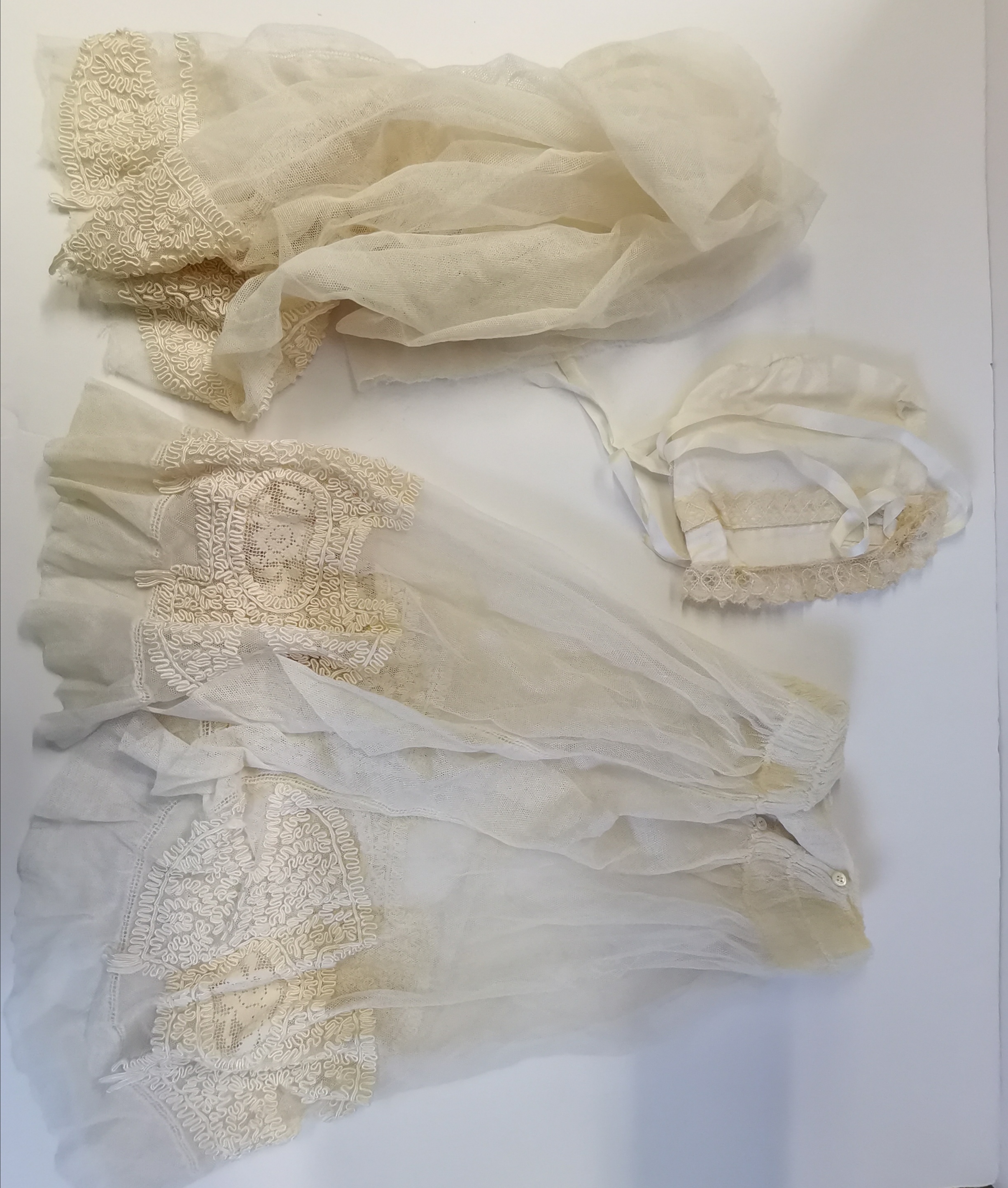 Antique silk and lace items - wedding veil, Christening robe etc