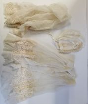 Antique silk and lace items - wedding veil, Christening robe etc