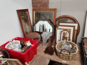 A Miscellaneous Lot Containing Mirror, Paintings, Pottery and Glassware