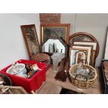 A Miscellaneous Lot Containing Mirror, Paintings, Pottery and Glassware