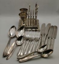 A late Victorian silver-plated egg cruet, and Yourex silver-plated flatware