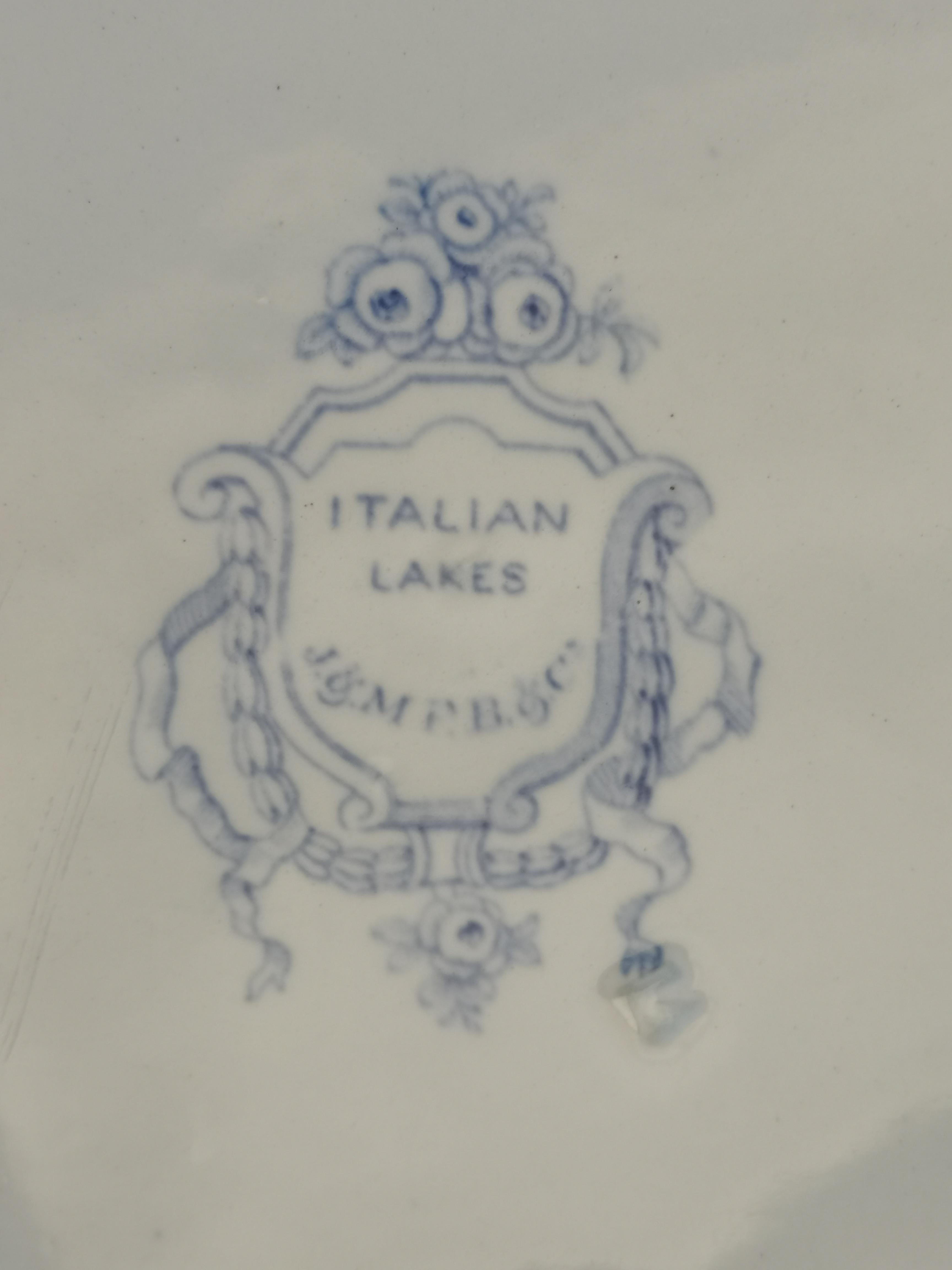 A blue and white 'Italian Lakes' meat platter by J & MP Bell & Co, Glasgow; etc. - Image 3 of 7