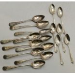 A group of assorted Old English pattern silver tea spoons, George III and later